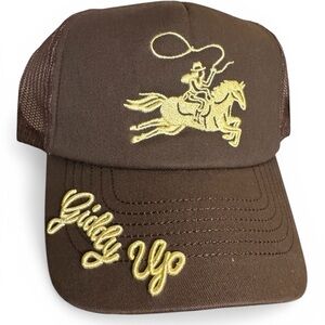 Free People Brown Trucker Hat with Yellow Rodeo Embroidery RARE!!! Sold out !!!